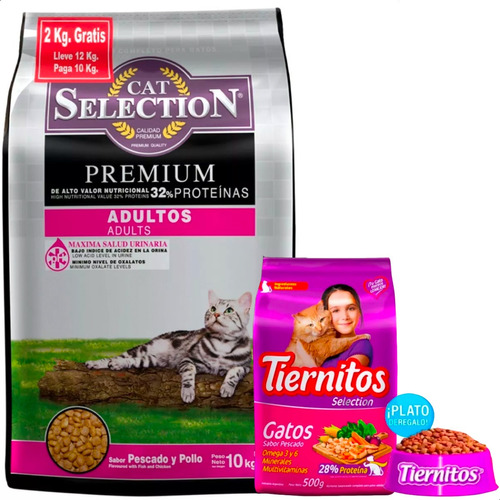 Alimento Gato Cat Selection 12kg + Tiernitos 500g + Comedero