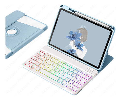 Funda Con Rotación 360 Y Teclado Rgb For iPad 9/8/7 De 10,2