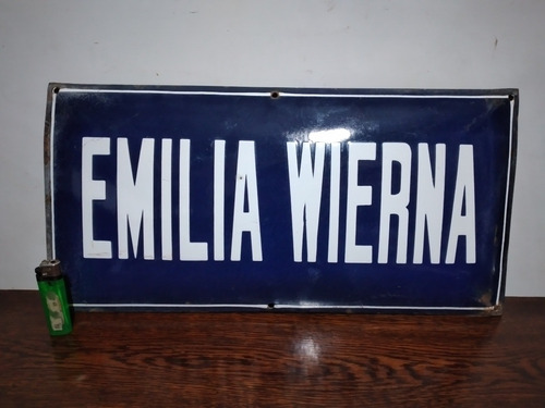 Antiguo Cartel  Emilia Wierna  Enlozadobombe Azul De Metal