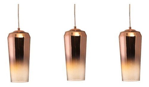 Colgante Lanin Vidrio Espejado Cobre/oro 3 Luces Base Redond