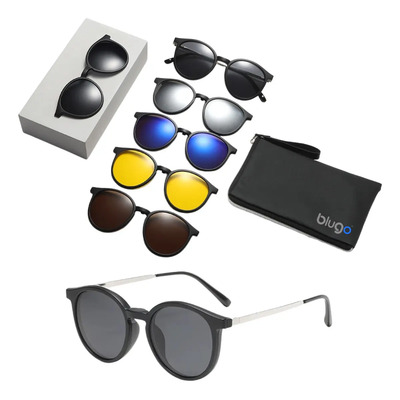 Lentes Clip On 6 En 1 Armazón Con Sobrepuestos Magnéticos De Sol Polarizado T2377 Color Negro