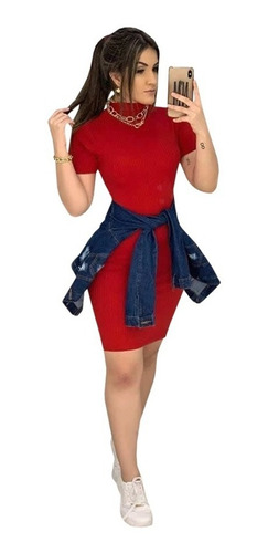 Vestido Feminino Gola Barato Blogueira Vermelho Curto