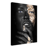 Quadro Decorativo Abstrato Mulheres Negras Dourado 100x70 Cor Preto