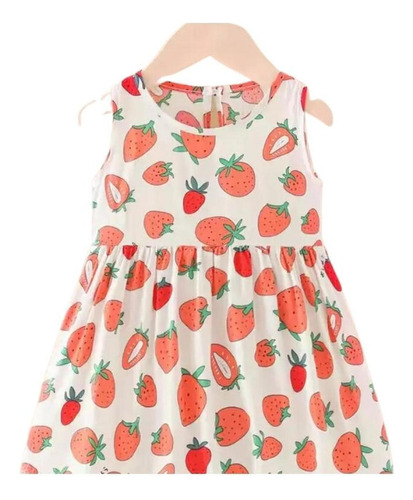 Vestido Infantil Algodon Verano Blanco Estampado Frutillitas