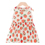 Vestido Infantil Algodon Verano Blanco Estampado Frutillitas