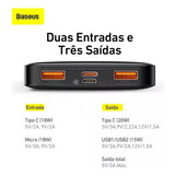 Carregador Portátil Baseus Pd 20w Turbo Rápido 10.000mah Led