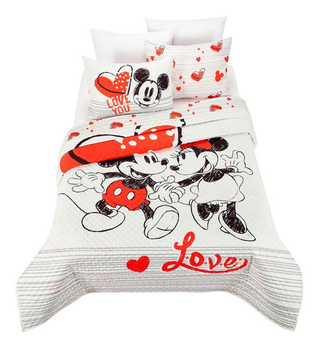 Disney Mickey Love Edredón Colcha Matrimonial De Microfibra