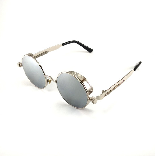 Gafas De Sol Steampunk Casual Redonda  Lente Plateado Unisex