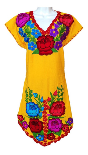Bata Vestido Artesanal Mexicana Bordada Zinacantan Chiapas