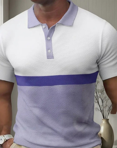 Playera Tipo Polo For Hombre, Manga Corta, Color Block,