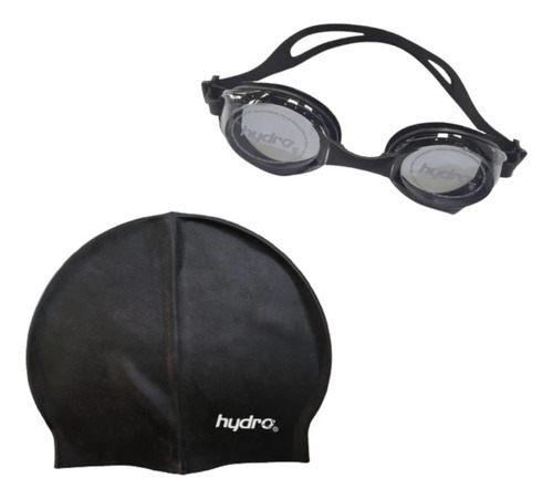 Combo Natacion Adulto! Gorra Silicona Negra + Lente Hydro Ng