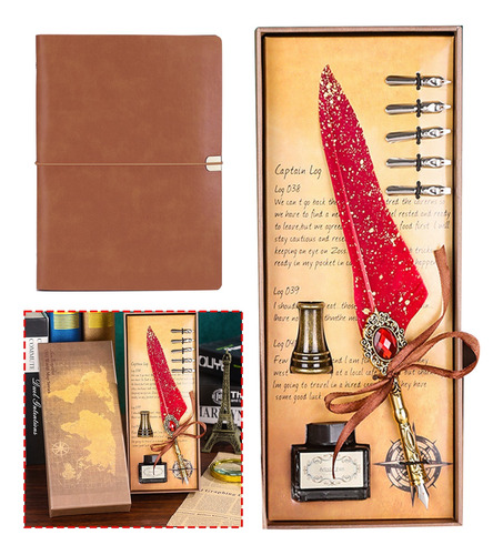 9pcs Cuaderno De Cuero Vintage Con Pluma Kit,regalo Creativo