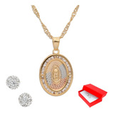 Medalla Ovalada De Virgen Gde Oro Laminado Y Cadena + Regalo