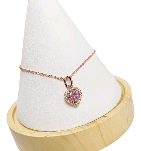 Collar Pandora Corazón Baño Oro Rosa + Kit Regalo