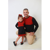 Suéter E Vestido Pai & Filha Preto/vermelho