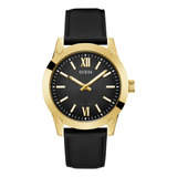 Reloj De Pulsera Guess Campbell Gw0250g3 De Cuerpo Color Oro Rosa, Analógico, Para Hombre, Con Correa De Piel Color Negro, Bisel Color Dorado