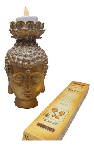 Porta Vela Cabeza Buda Loto Y Copon Candelabro Zen Importado