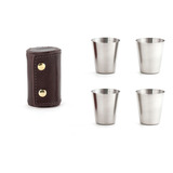 Set De 4 Vasos Tequileros De Acero Inoxidable Con Estuche