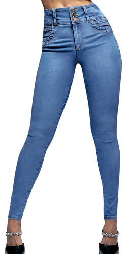 Jeans Skinny Gris Cintura Alta Fergino 2366 Mezclilla Mujer