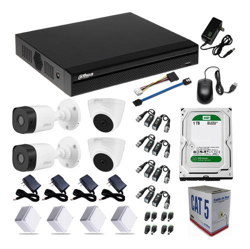 Kit Camara De Seguridad Dahua Dvr 4ch 1080 + 4 Cám 1080+ 1tb