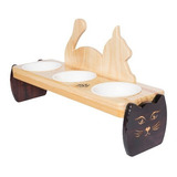 Comedor/comedero Fijo En Madera Para Gato-3 Platos