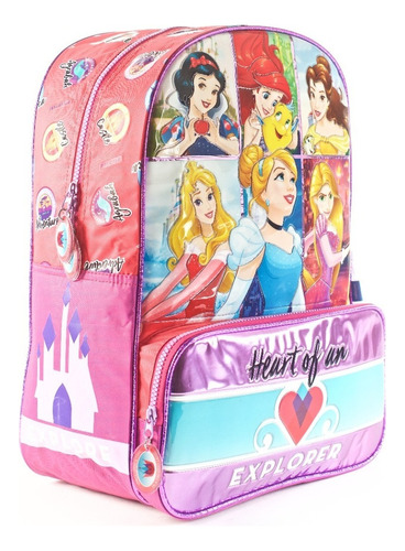 Mochila Espalda Princesas Disney 16 Pulgadas Wabro 81252 Color Rosa Chicle