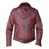 Chamarra De Piel Vino Estilo Rockero Slim Fit Biker