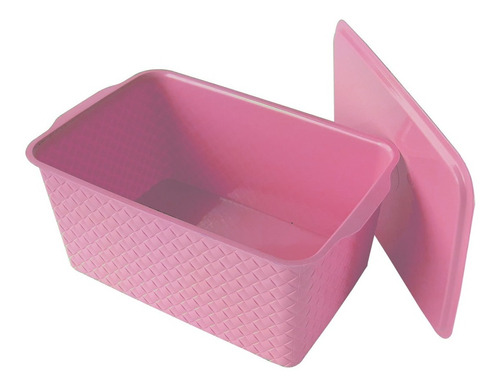 Canasto Organizador Rosa Plástico Simil Ratan -mimbre X6