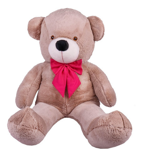 Urso De Pelúcia Gigante Teddy - Grande - Laço Personalizado Cor Urso Avelã Com Laço Pink
