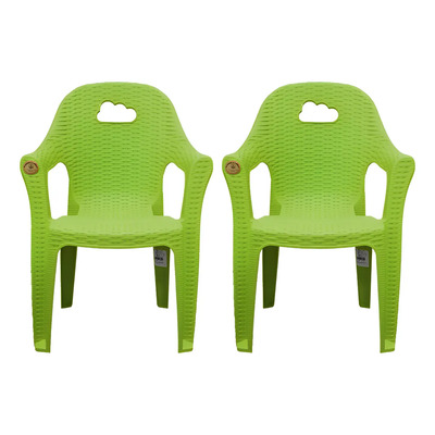 Kit 2 Sillas Infantil Plástico Rattan Verde Interior Exterior Resistente