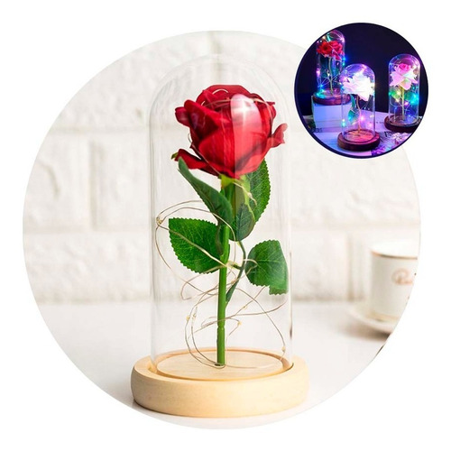 Rosa Eterna Decorativa Arti Con Luz Led En Cúpula De Cristal