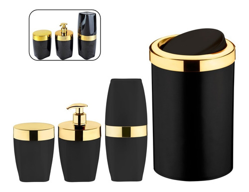 Kit Lixeira Dispenser Porta Escova Algodão Banheiro Dourado