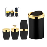 Kit Lixeira Dispenser Porta Escova Algodão Banheiro Dourado