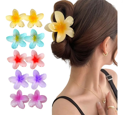 10 Pinzas Para El Pelo Con Forma Flor De Plumeria Hawaiana P