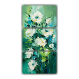 60x120cm Cuadro Floral En Lienzo Verde Y Teal Bastidor Mader