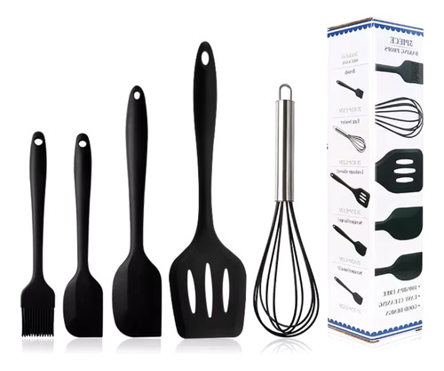 Kit 5 Utensilios Espatula Colher Flexível De Silicone Maciço