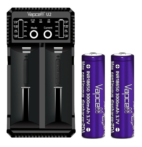 Pack Cargador Vapcell Smart U2 - 2 Baterias 18650 + Regalos