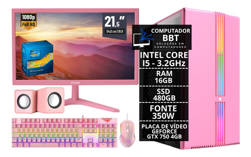 Pc Completo Rosa I5 16gb Ssd 480gb Fonte 500w Gtx 750 Ti 4gb