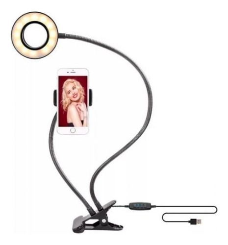 Ring Light + Suporte Celular Selfi Luminaria Abajur Youtuber Cor Preto