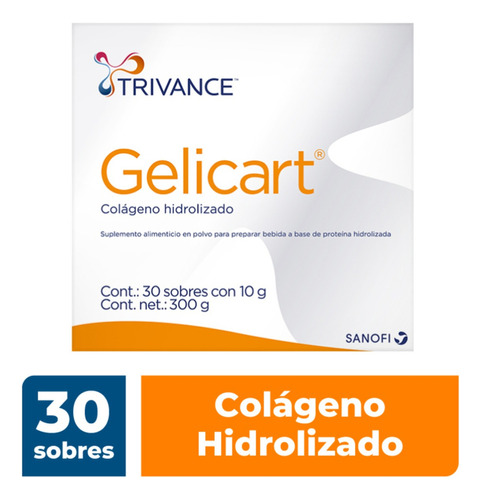 Caja Con 30 Sobres Colágeno Hidrolizado Gelicart Con 10g C/u