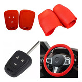 Cubre Volante + Funda Llave Silicona Prisma 3 Botones - Rojo