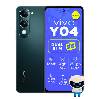 Celular Vivo Y04 Dual Sim Negro | Desbloqueado | 256gb + 4gb Ram | Batería 5150 Mah | Pantalla 6.74 90hz | Cámara 13mp | Ip64 Resistente | Android 14 | Meses sin interés