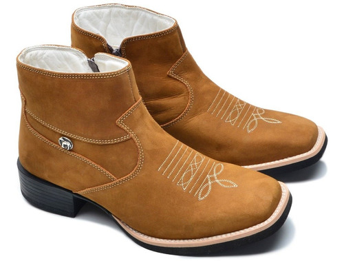 Bota Botina Texana Masculina Cano Curto Com Zíper Estilo