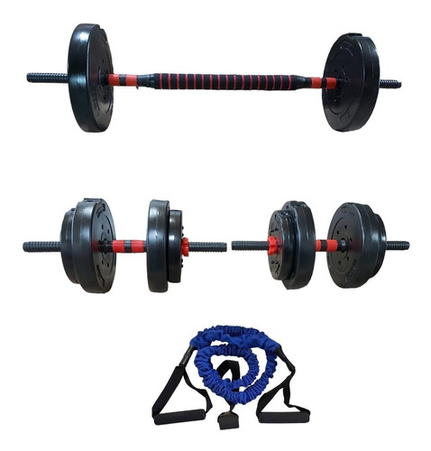 Kit 2 Mancuernas + Barra + 24 Kg. Discos Pesas Pvc Bsfit.