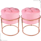 Puff Rose Gold Aparador Sala Decorativo Redondo Suede 