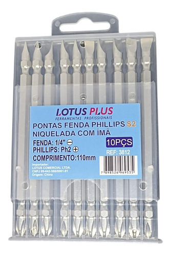 Bits Ponteira Dupla Parafusadeira Philips Fenda 110mm Com 10