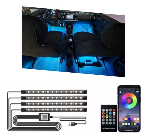 Kit 4 Tira Led Interior Do Carro Rgb Luzes De Atmosfera 0110