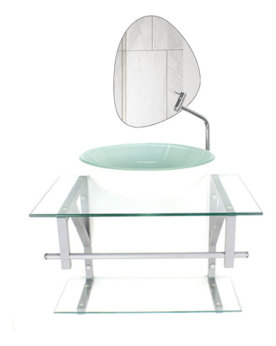 Conjunto Gabinete Vidro Banheiro 60cm Com Espelho Orgânico
