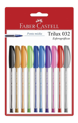 Kit Canetas Coloridas Faber Castell Trilux Esferográfica 1.0