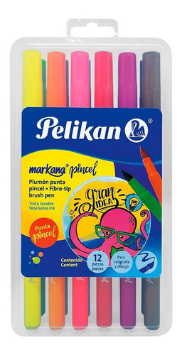 Plumon Punta Pincel Lettering Markana Pelikan X 12 Brush Pen